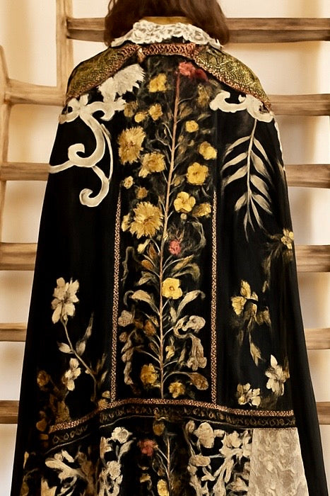 Anchor, reworked Antique French net and lace patchwork cape