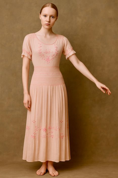Hani, 40s pink embroidered Hungarian dress