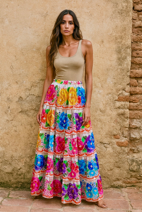 Tia, 50s Mexican embroidered floral skirt