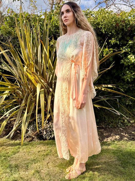 Constance, 20s pink damask silk and lace robe