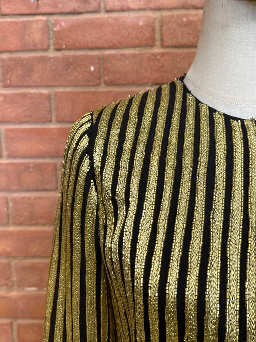 Oscar de la Renta, Y2K beaded gold and black fringed jacket