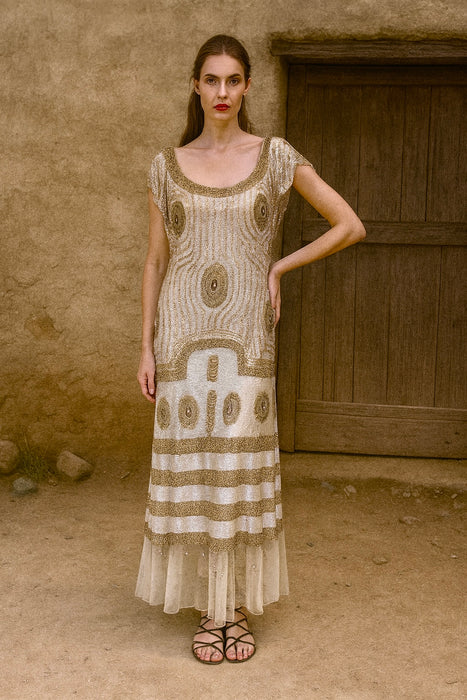 Astor, 20s Art Deco sequins and beaded long dress