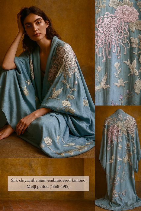 Flynn, 40s pale blue embroidered kimono