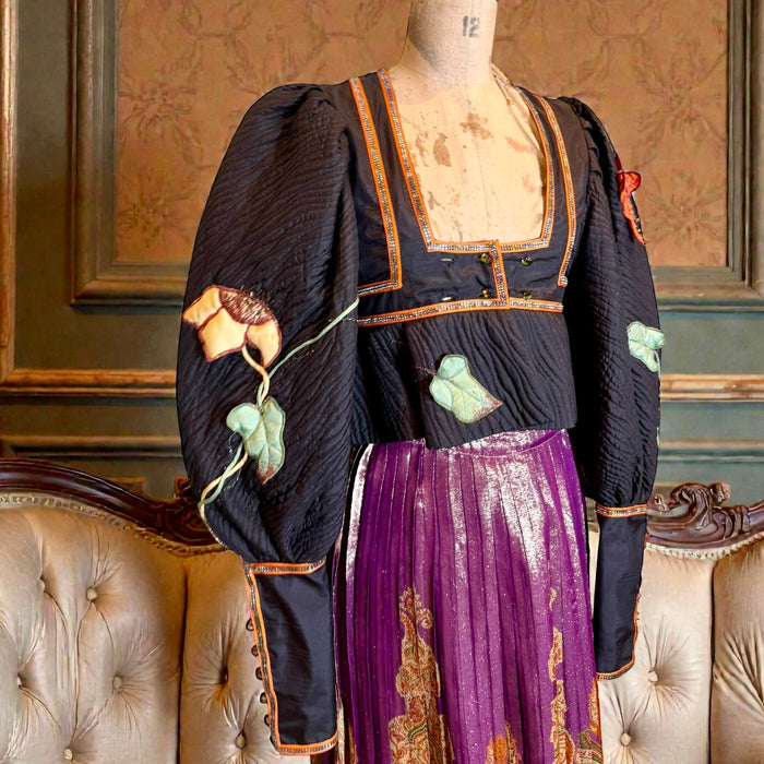 Bill Gibb, 70s jacket embroidered jacket and reversible metallic skirt