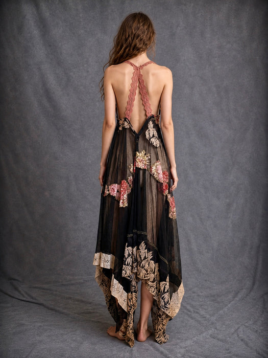 Amber, reworked 1940s French floral embroidered lace dress