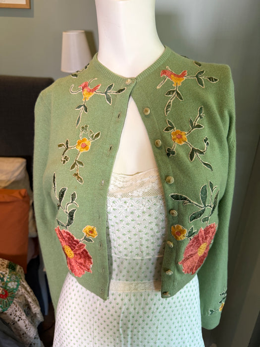 Helen Bond, 1950s cashmere floral cardigan