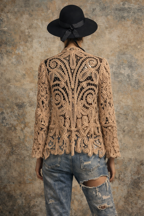Magdalene, Edwardian ecru hand made lace bell sleeve jacket