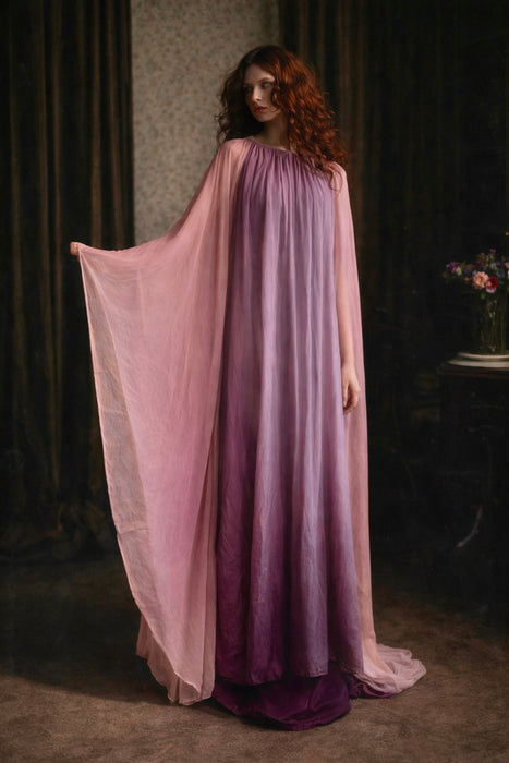 Yuki, for Rembrandt, 70s chiffon ombré antique pink dress