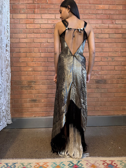 Heron, 20s lamé ombré fringed dress