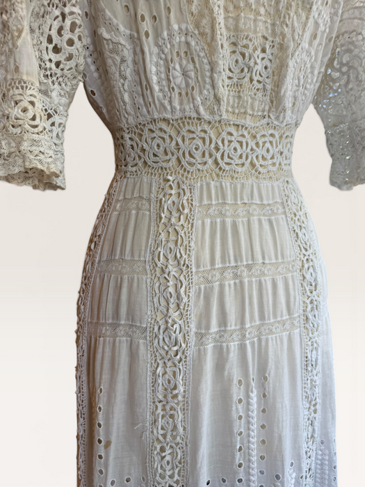 Adina, Edwardian white lace and eyelet long dress