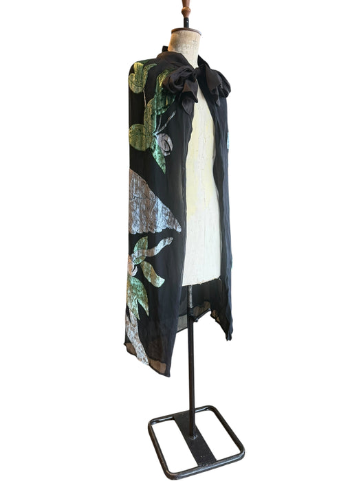 Hanna, Art Nouveau silk devorée chiffon cape with large bird and floral print