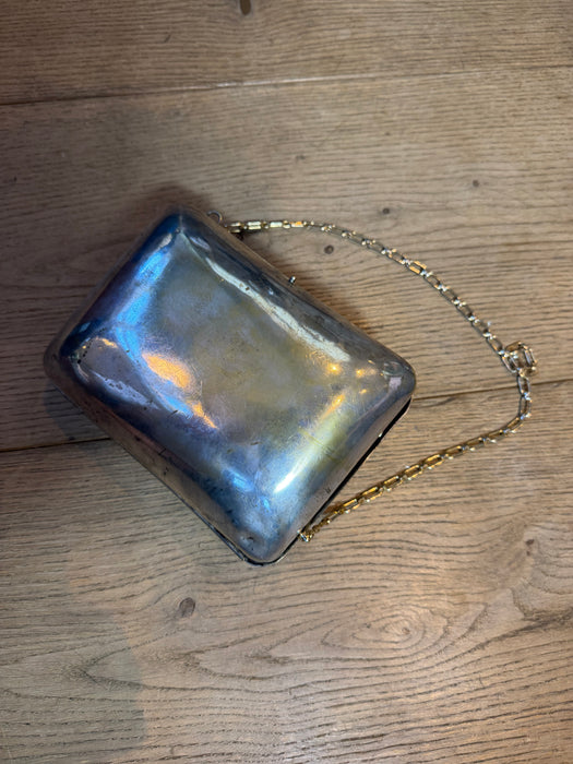 Koi, 70s metal silver and brass modernist chain handbag