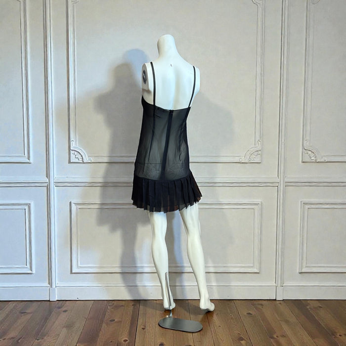 Chanel, 80s black chiffon sift pleated dress