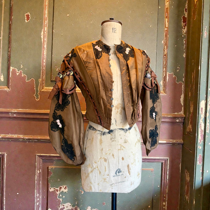 Tilly, repurposed Victorian silk and lace jacket