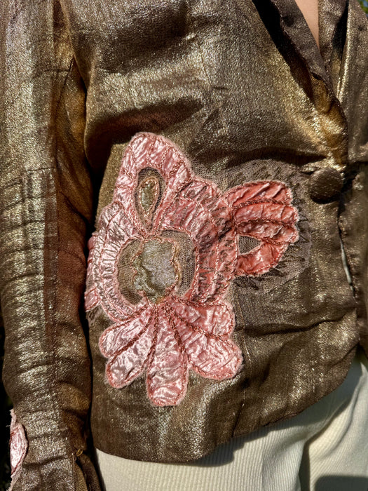 Astoria, 20s lamé jacket with velour florals