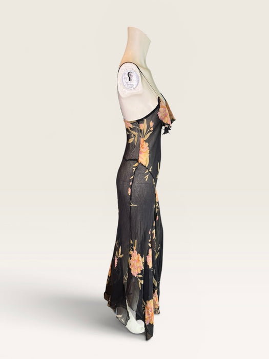 Ostuni, 90s silk chiffon floral bias cut asymmetric dress