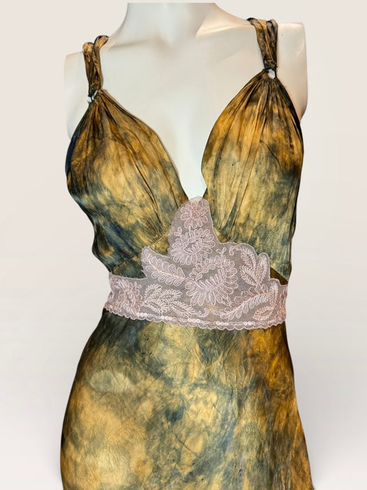 Marley, hand dyed original 20s silk and lace slip bias cut dress