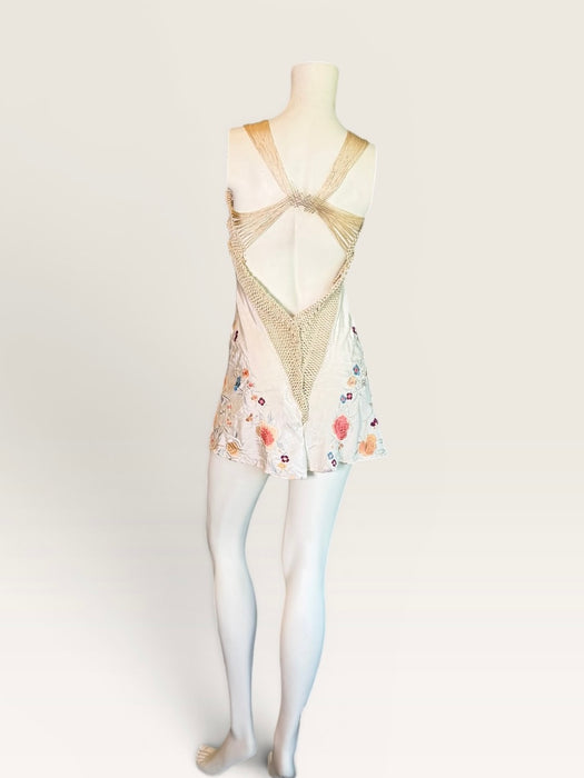 Diana, reworked short 40s silk embroidered piano shawl dress