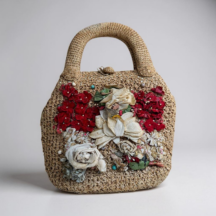 Aria, 40s floral woven straw bag