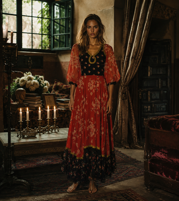 Thea Porter, 1971 documented floral print dress