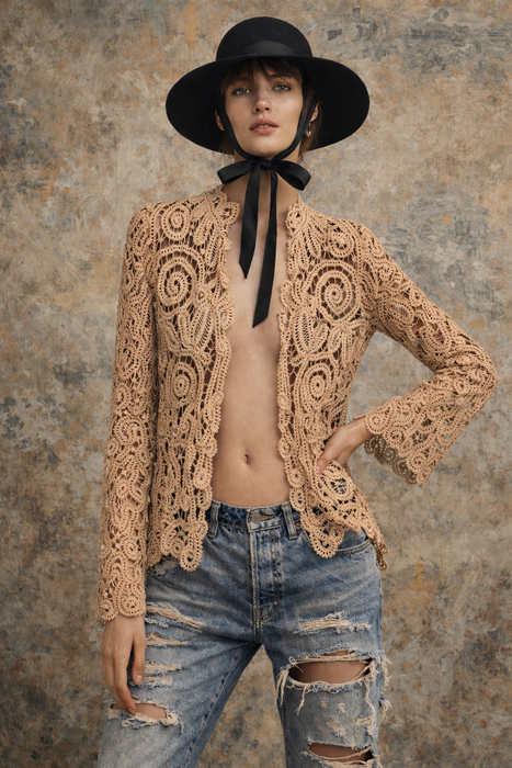 Magdalene, Edwardian ecru hand made lace bell sleeve jacket