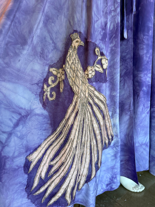 Hyacinth, 30s hand dyed silk robe with Edwardian ribbon florals