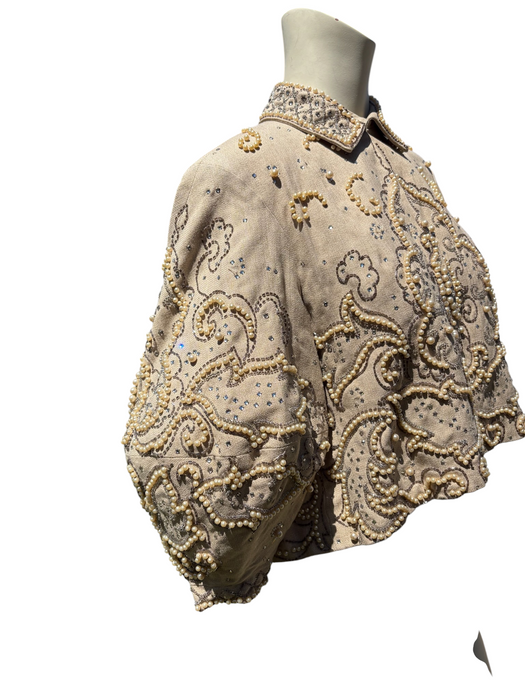 Odette, 1960s cocoon sleeves beaded metallic pearl jacket