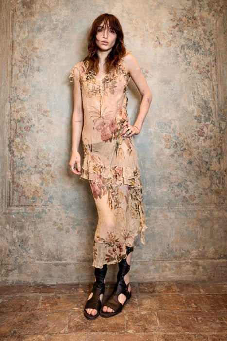 Doja, 90s chiffon bias cut floral frill dress