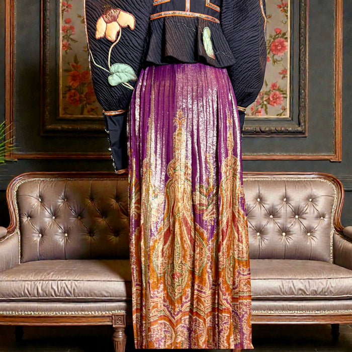 Bill Gibb, 70s jacket embroidered jacket and reversible metallic skirt