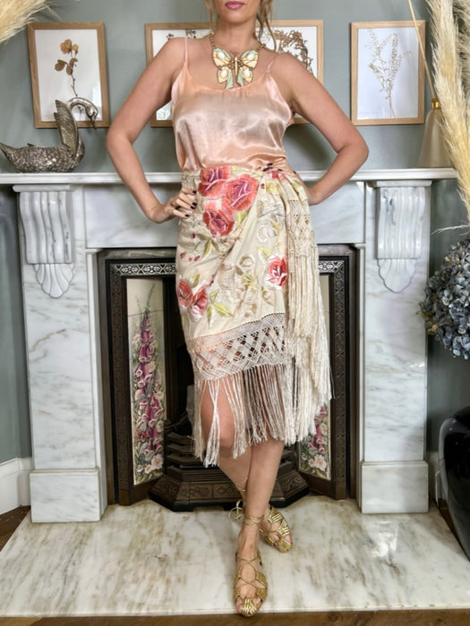 Cozette, vintage floral fringed skirt