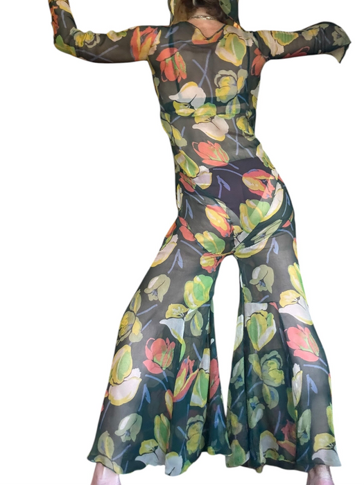 Fabia, reworked 30s floral chiffon flair jumpsuit