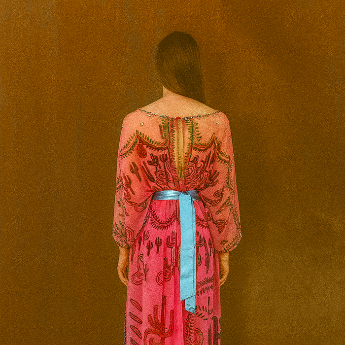 Zandra Rhodes, S/S 1976 Cactus and Cowboy collection chiffon print dress with sash
