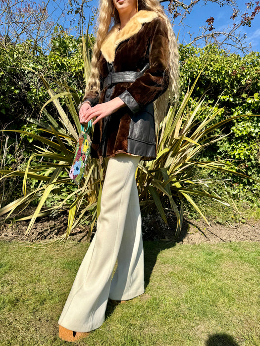 Georgia, 70s fur and leather bicolour jacket