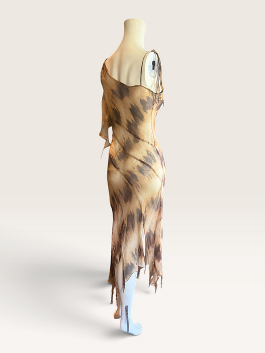 Sirena, 90s bias cut animal print silk chiffon dress