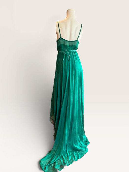 Tori, 90s emerald green silk chiffon Goddess dreamed beaded dress