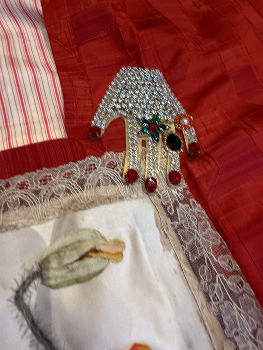 Tales, 40s a Japanese silk damask burnt orange kimono jacket with Victorian floral and lace motifs