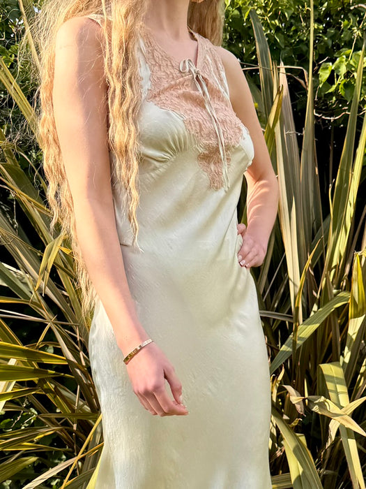 Sofia, 20s pale green silk and lace bias cut dress