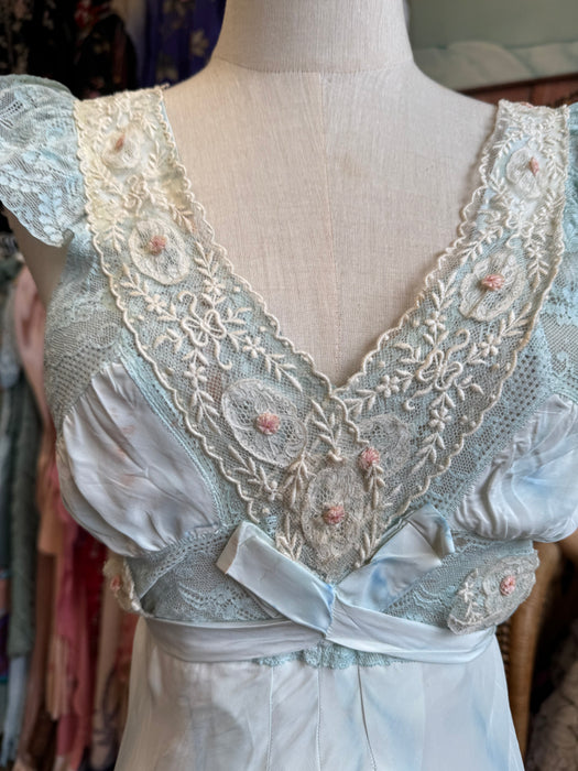 Thea, reworked 30s hand dyed embroidered and lace dress