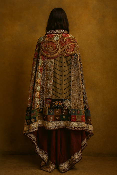Thea, patchwork 19thC embroidered cape