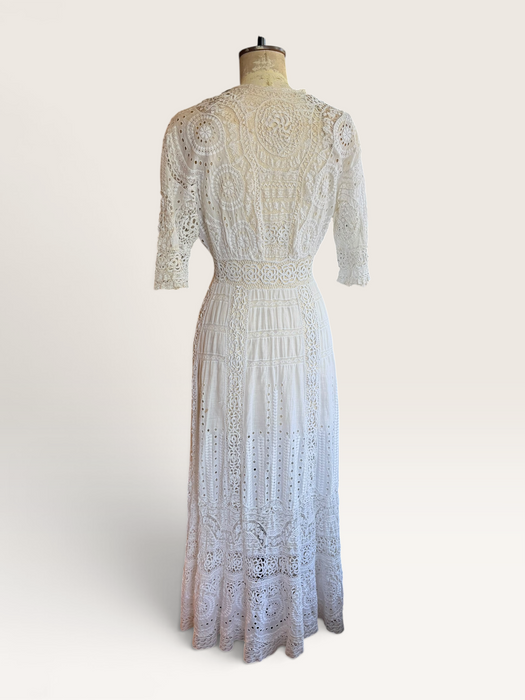 Adina, Edwardian white lace and eyelet long dress