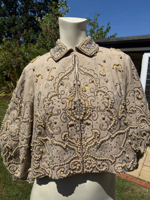Odette, 1960s cocoon sleeves beaded metallic pearl jacket