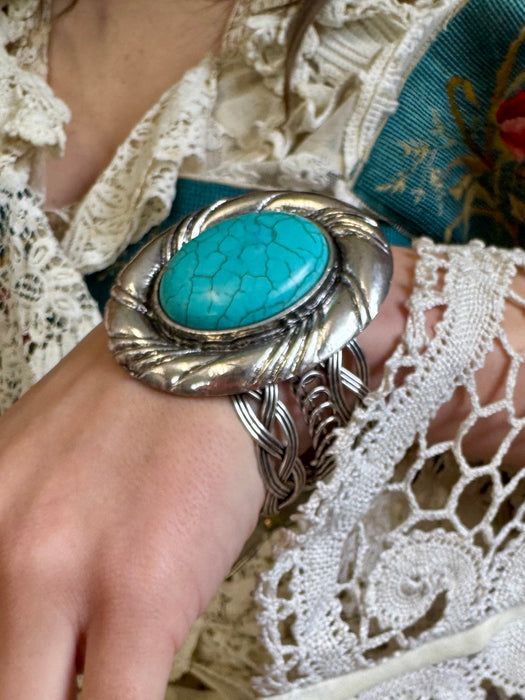 Alfie, 70s silver and faux turquoise cuff