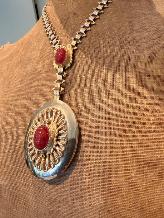 Jasmir, 1940s signed Hobe locket necklace with Carnelian stone