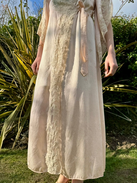 Constance, 20s pink damask silk and lace robe