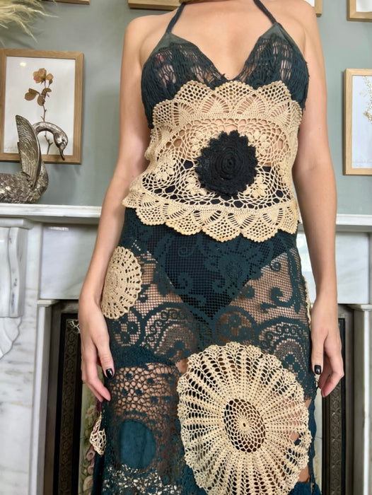 Mouji, black and tea vintage crochet dress