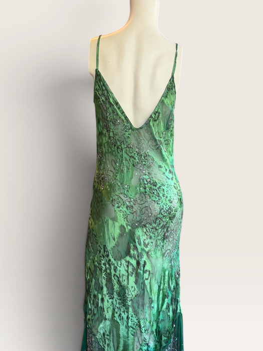 Lola, 90s beaded bias cut asymmetrical animal print dress