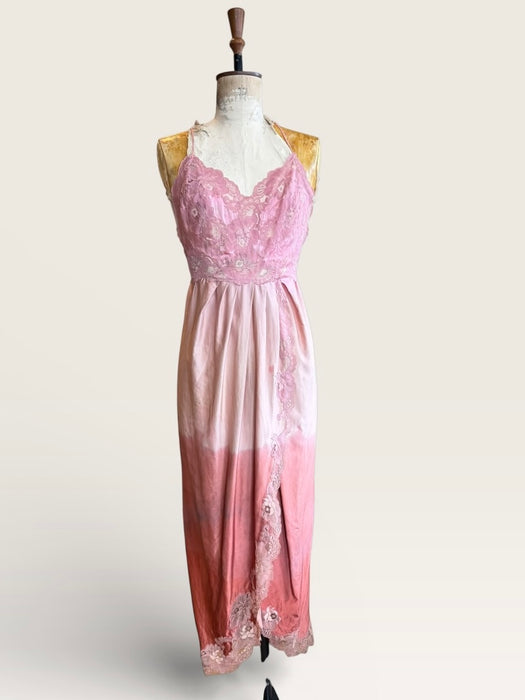 Smart, 40s hand dyed pink and terracotta ombré silk and lace petal dress