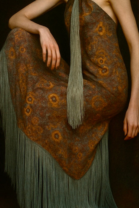 Norme, 20s floral fringed lamé dress