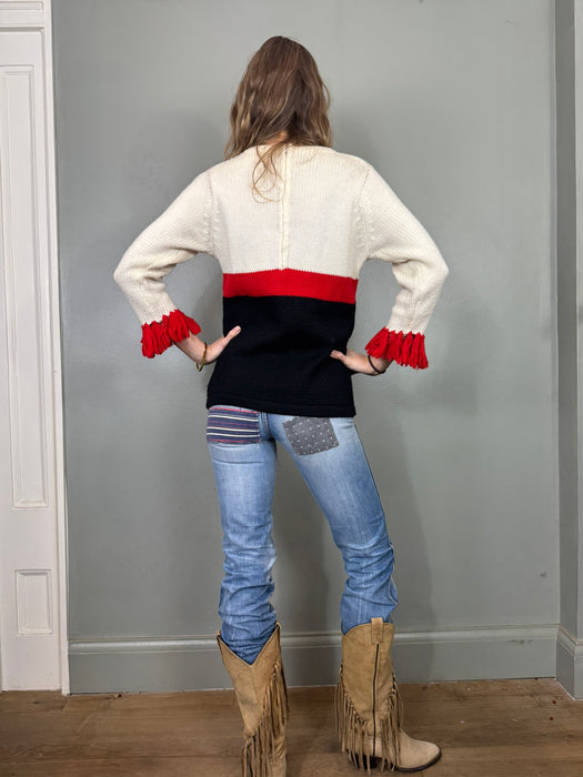 Marnie, 70s floral wool hand knit sweater