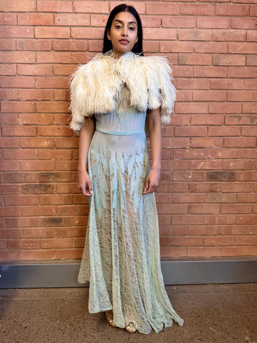 Marnie, 20s cream feather cape